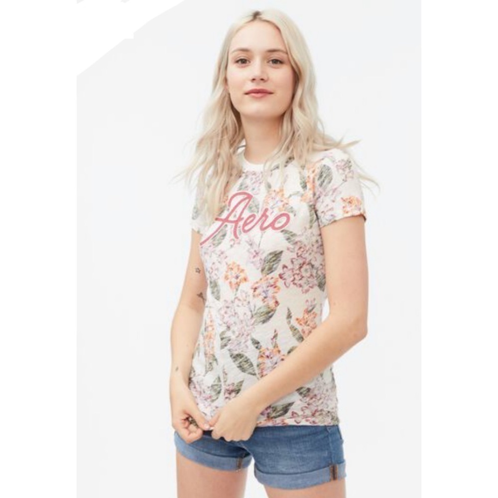AEROPOSTALE Aero Heathered Floral Appliqué Graphic Short Sleeve Tee Size Medium